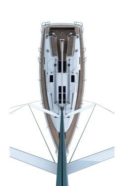 Eine Segelyacht von oben