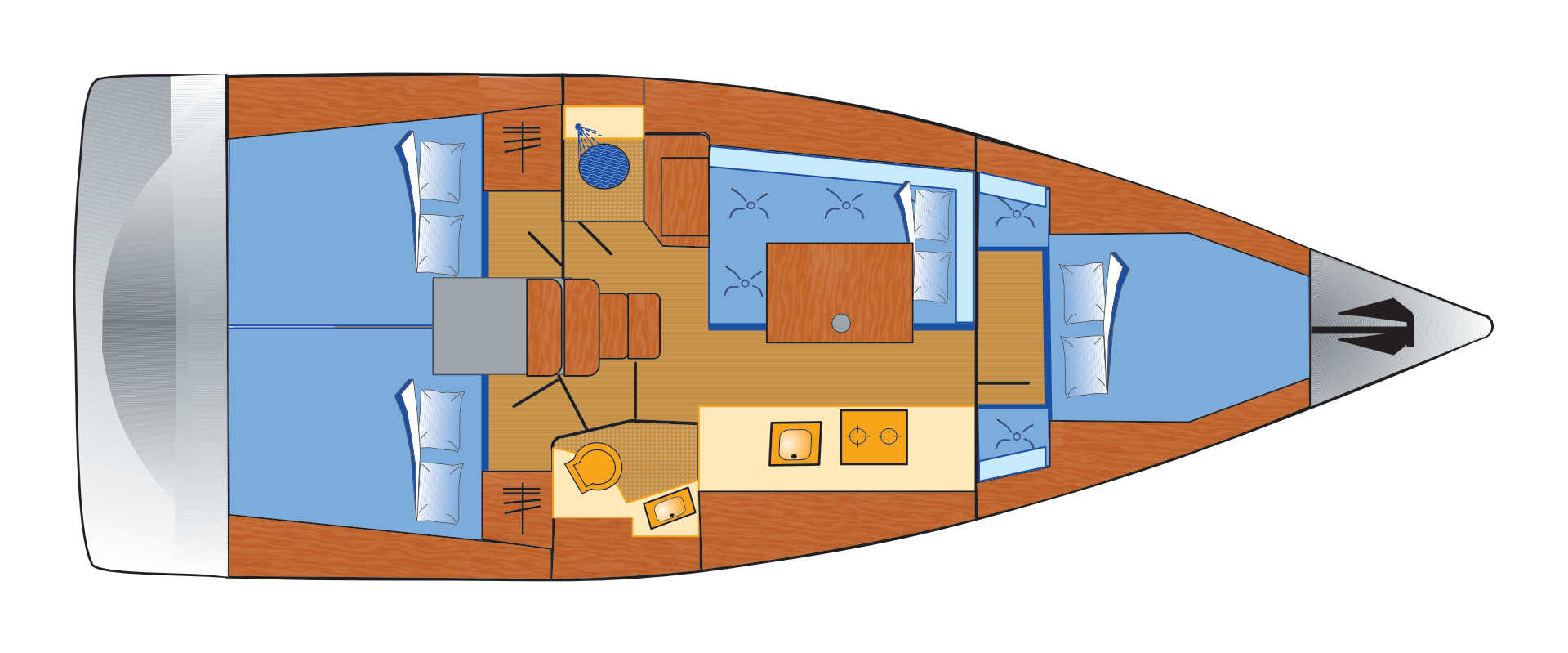 Oceanis 38 mit 3 Kabinen