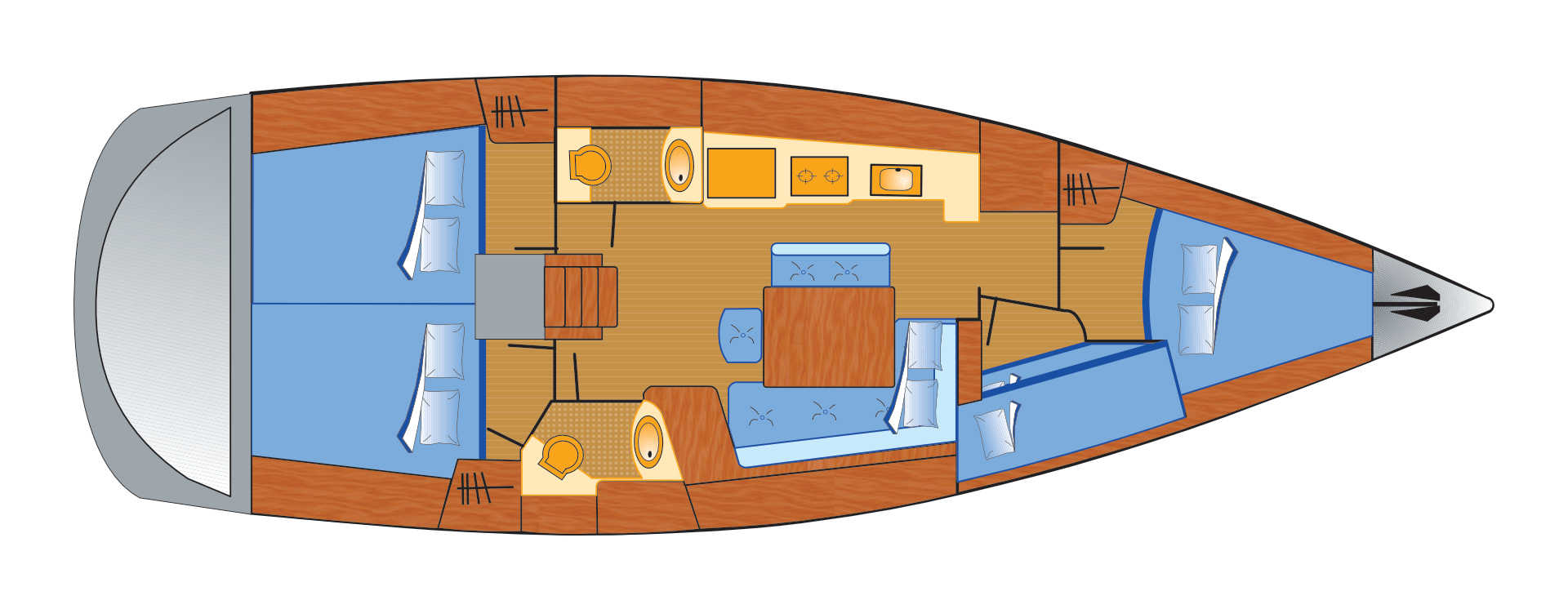 Oceanis 43 mit 4 Kabinen