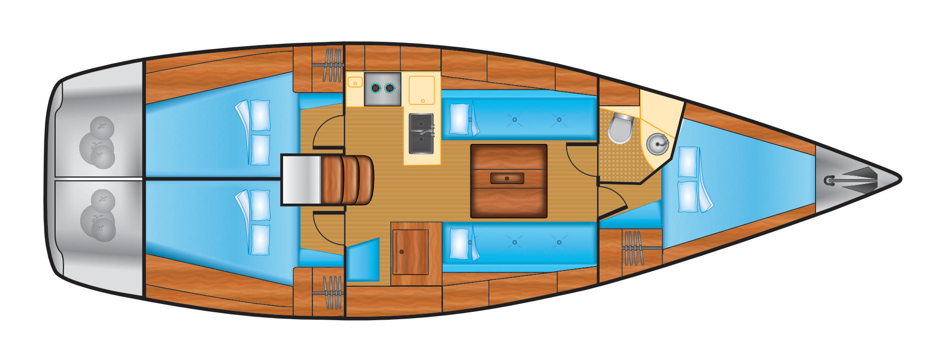 Salona 38 Performance mit 3 Kabinen